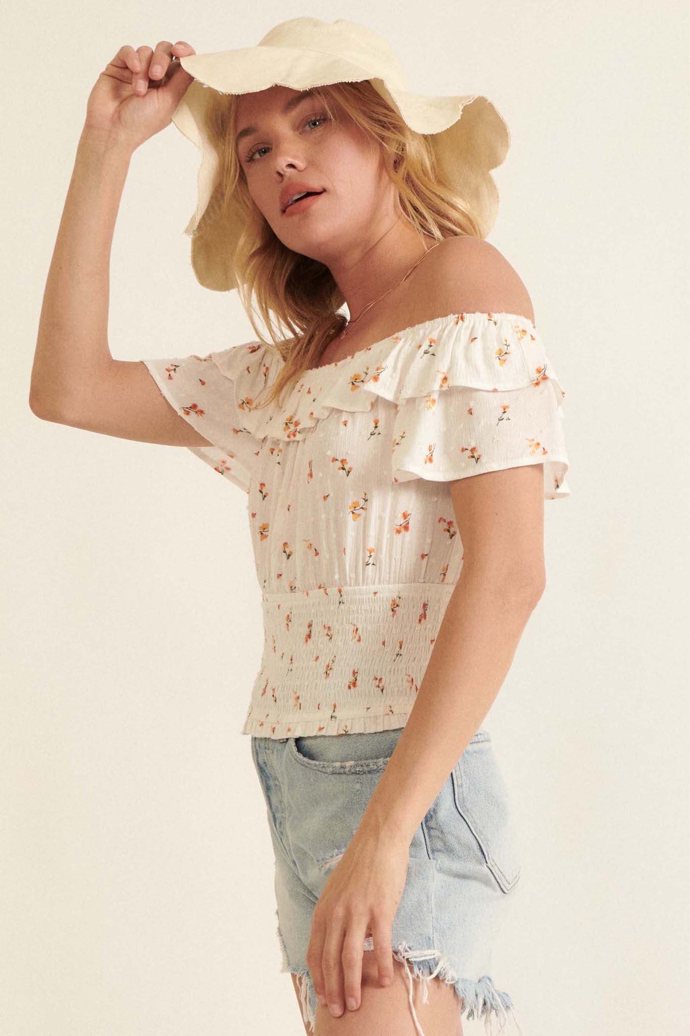 Charm and Grace Off-Shoulder Floral Peasant Top - ShopPromesa