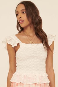 Shy Smiles Smocked Eyelet Lace Tie-Back Top - ShopPromesa