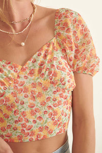 Morning Sun Floral Open-Back Puff-Sleeve Top - ShopPromesa