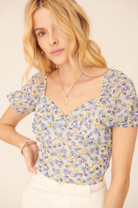 Morning Sun Floral Open-Back Puff-Sleeve Top - ShopPromesa