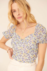 Morning Sun Floral Open-Back Puff-Sleeve Top - ShopPromesa