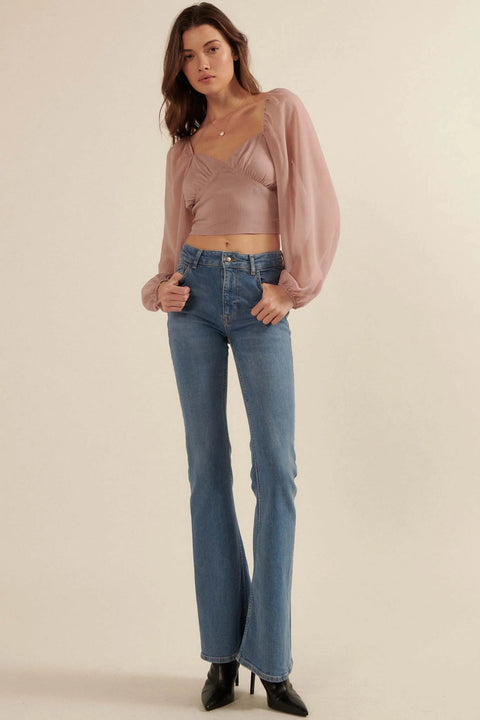 Morning Whisper Open-Back Cropped Peasant Top - ShopPromesa