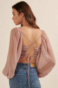 Morning Whisper Open-Back Cropped Peasant Top - ShopPromesa