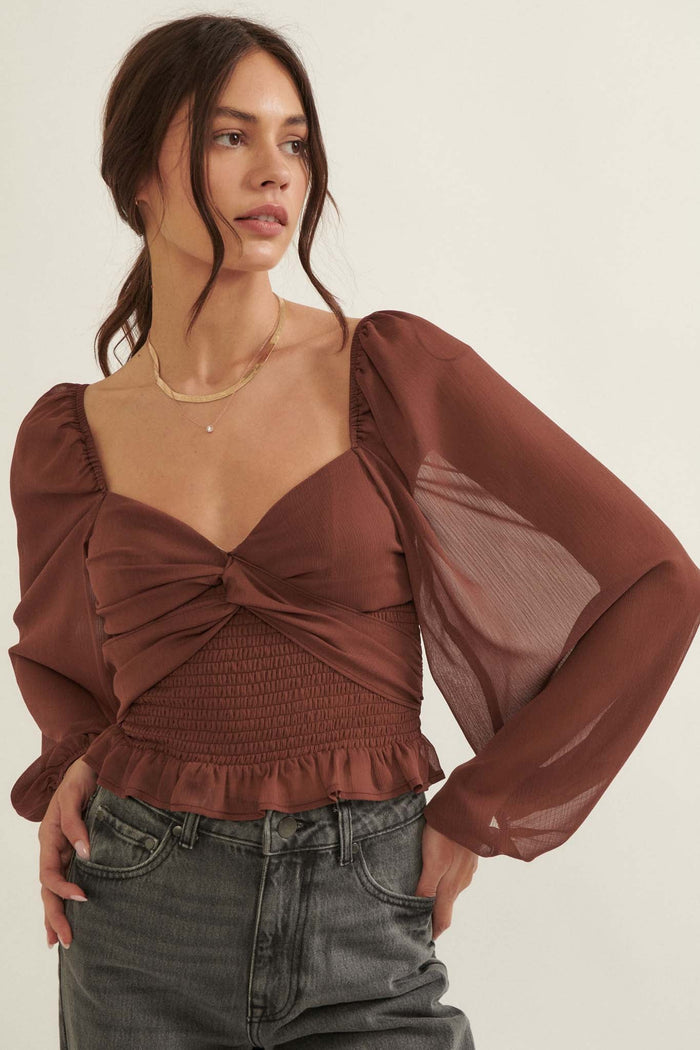 Romance Language Smocked Chiffon Peasant Top - ShopPromesa