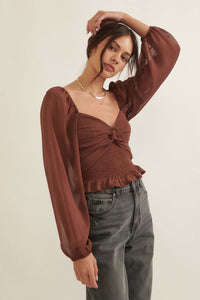 Romance Language Smocked Chiffon Peasant Top - ShopPromesa