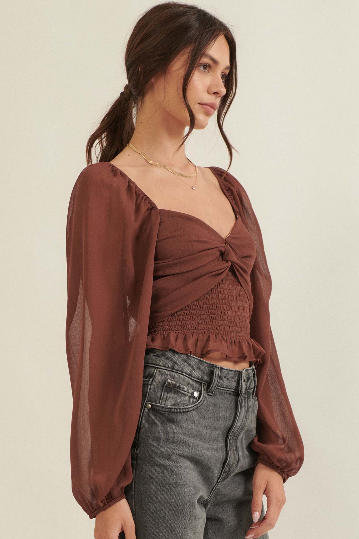 Romance Language Smocked Chiffon Peasant Top - ShopPromesa