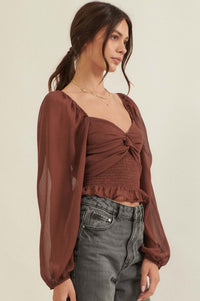 Romance Language Smocked Chiffon Peasant Top - ShopPromesa