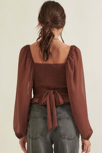 Romance Language Smocked Chiffon Peasant Top - ShopPromesa