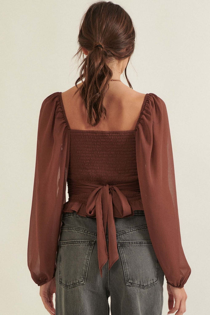 Romance Language Smocked Chiffon Peasant Top - ShopPromesa