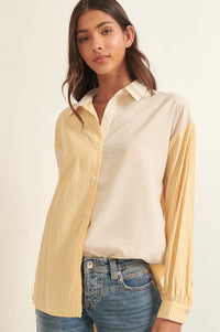 Straight Talk Striped Colorblock Button-Up Shirt - ShopPromesa