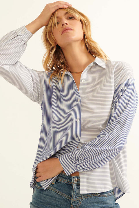 Straight Talk Striped Colorblock Button-Up Shirt - ShopPromesa