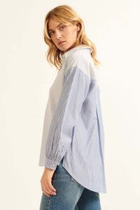 Straight Talk Striped Colorblock Button-Up Shirt - ShopPromesa