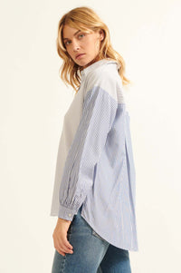 Straight Talk Striped Colorblock Button-Up Shirt - ShopPromesa