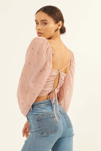 Belle Fleur Floral Open-Back Cropped Peasant Top - ShopPromesa