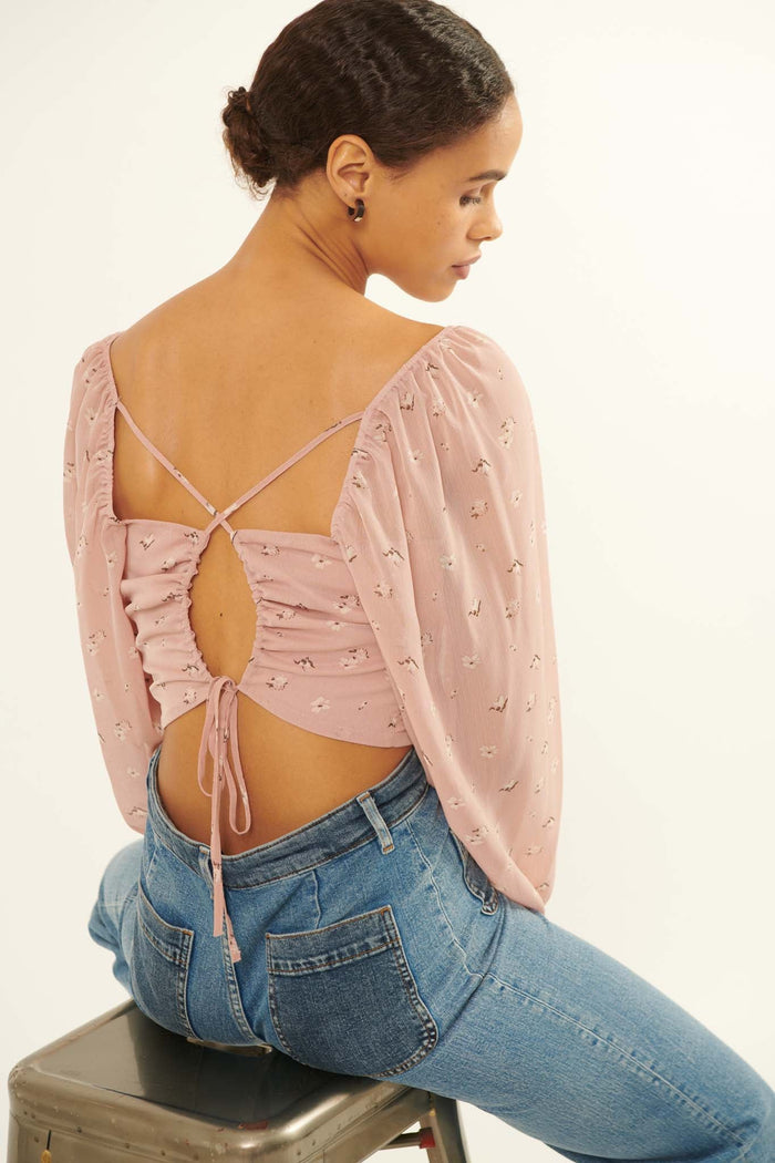 Belle Fleur Floral Open-Back Cropped Peasant Top - ShopPromesa