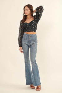 Belle Fleur Floral Open-Back Cropped Peasant Top - ShopPromesa