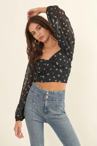 Belle Fleur Floral Open-Back Cropped Peasant Top - ShopPromesa