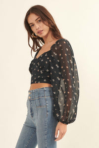 Belle Fleur Floral Open-Back Cropped Peasant Top - ShopPromesa