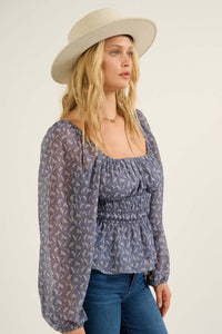 Fields of Joy Floral Chiffon Peasant Top - ShopPromesa