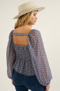 Fields of Joy Floral Chiffon Peasant Top - ShopPromesa