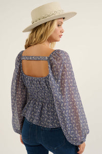 Fields of Joy Floral Chiffon Peasant Top - ShopPromesa