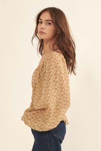 Fields of Joy Floral Chiffon Peasant Top - ShopPromesa