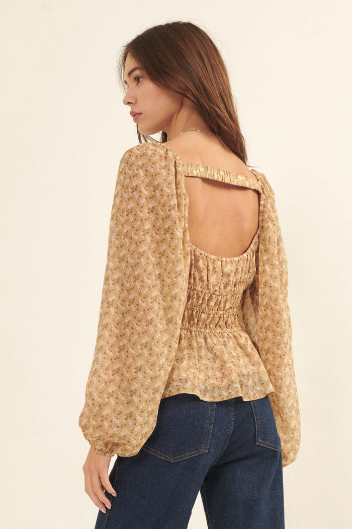 Fields of Joy Floral Chiffon Peasant Top - ShopPromesa