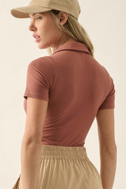 Ribbed Knit Collared Short-Sleeve Polo Bodysuit - ShopPromesa
