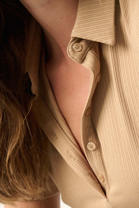 Ribbed Knit Collared Short-Sleeve Polo Bodysuit - ShopPromesa