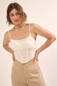 Truly Tempting Satin Cowl Neck Corset Cami Top - ShopPromesa