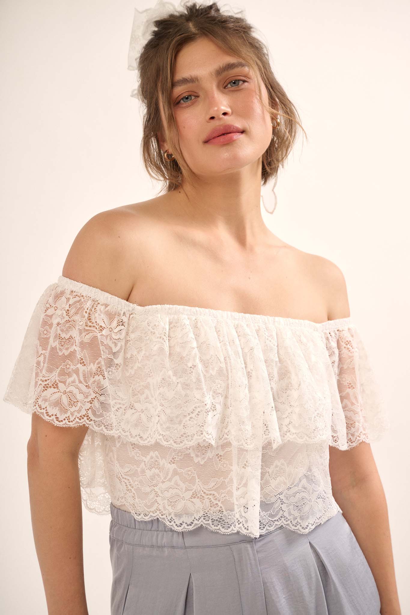 Poetic Beauty Floral Lace Off-Shoulder Bodysuit - ShopPromesa