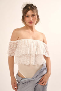 Poetic Beauty Floral Lace Off-Shoulder Bodysuit - ShopPromesa