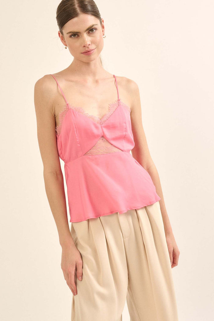 Good Graces Satin and Lace Keyhole Cami Top - ShopPromesa