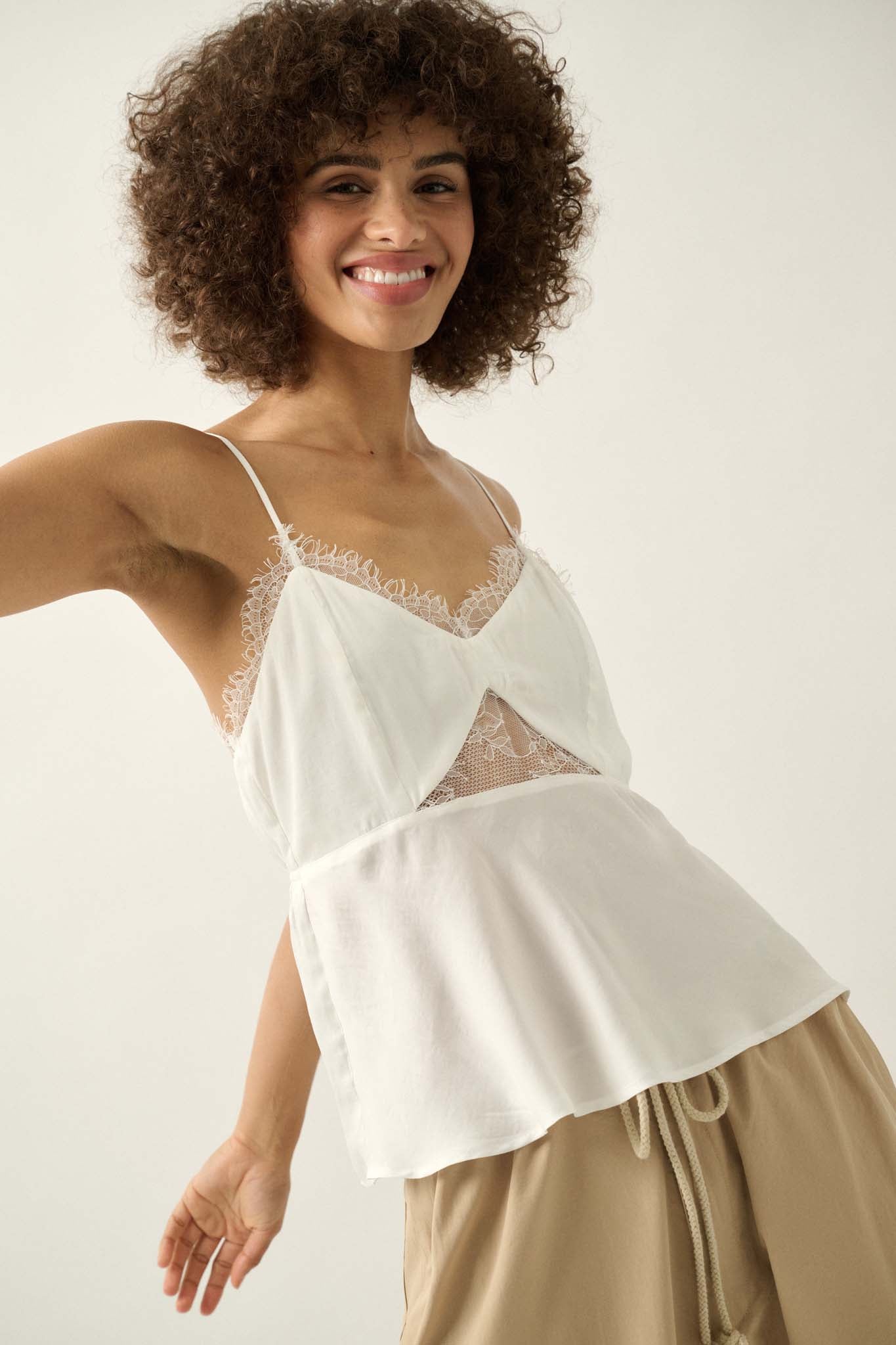 Good Graces Satin and Lace Keyhole Cami Top - ShopPromesa