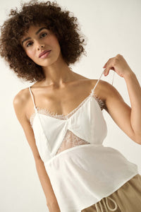 Good Graces Satin and Lace Keyhole Cami Top - ShopPromesa