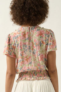 Watercolor Daydream Ruffled Floral Crepe Blouse - ShopPromesa