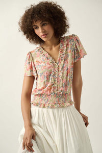 Watercolor Daydream Ruffled Floral Crepe Blouse - ShopPromesa