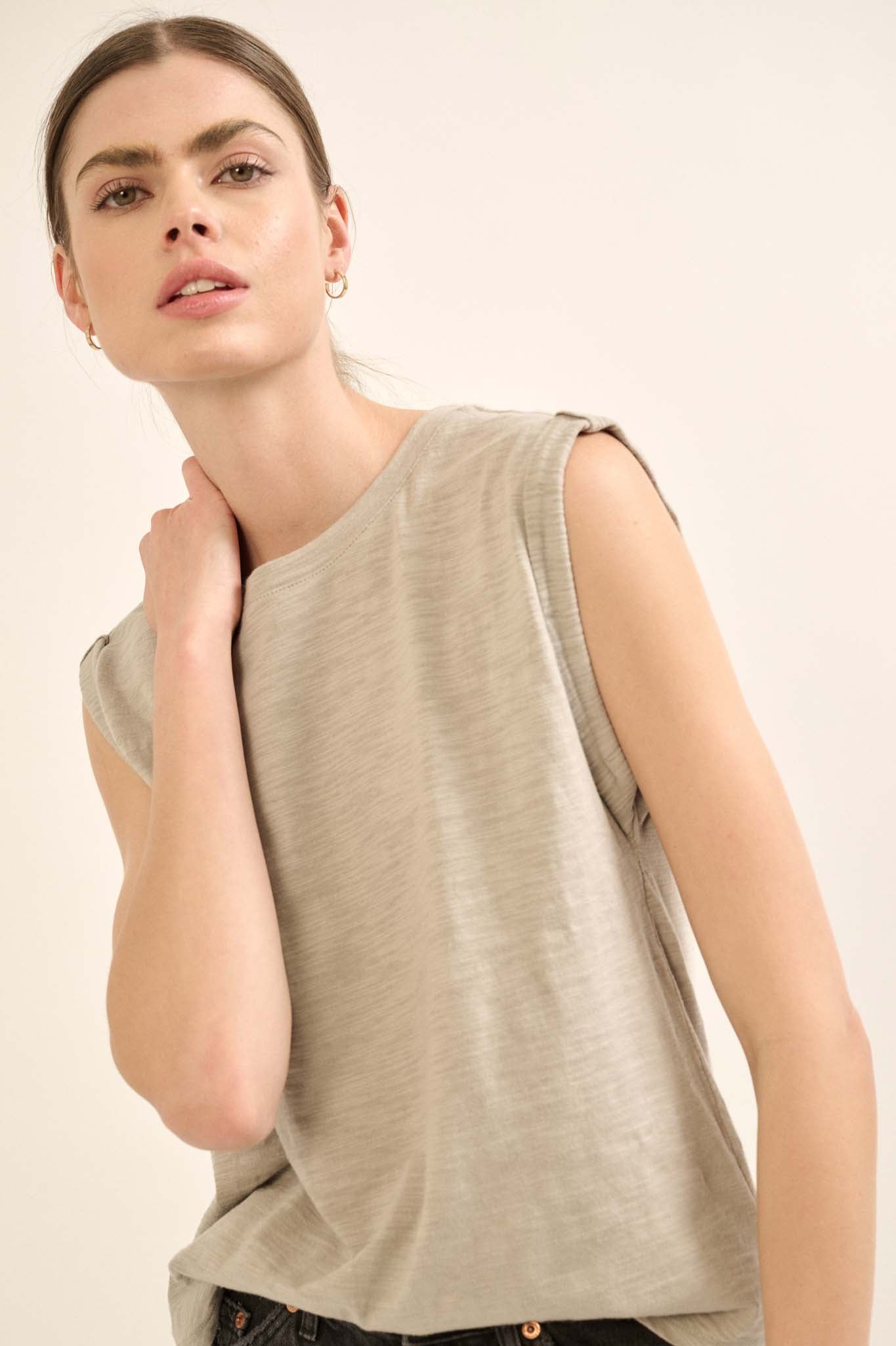 Easy Fit Vintage-Wash Slub Cotton Sleeveless Tee - ShopPromesa