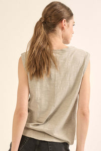 Easy Fit Vintage-Wash Slub Cotton Sleeveless Tee - ShopPromesa