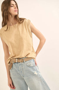 Easy Fit Vintage-Wash Slub Cotton Sleeveless Tee - ShopPromesa