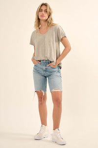 Easy Fit Vintage-Wash Slub Cotton Exposed-Seam Tee - ShopPromesa