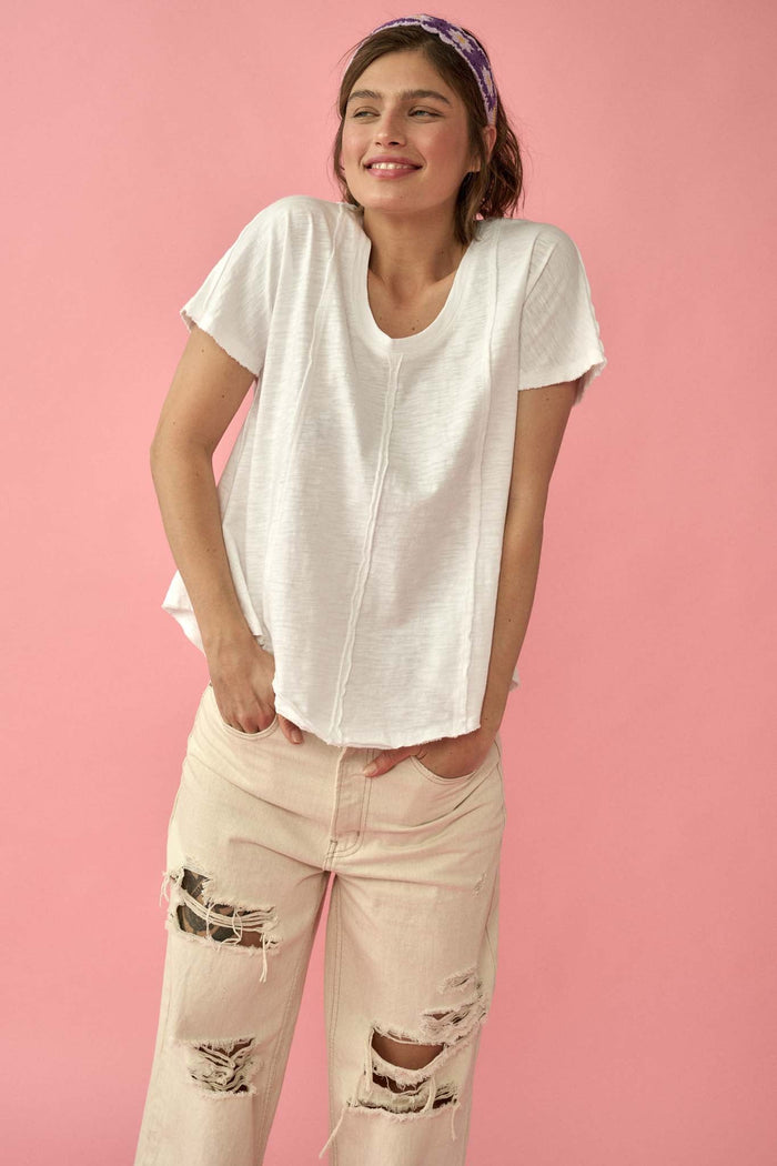 Easy Fit Vintage-Wash Slub Cotton Exposed-Seam Tee - ShopPromesa