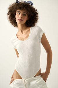 Smocked Jersey Scoopneck High-Cut Bodysuit - ShopPromesa