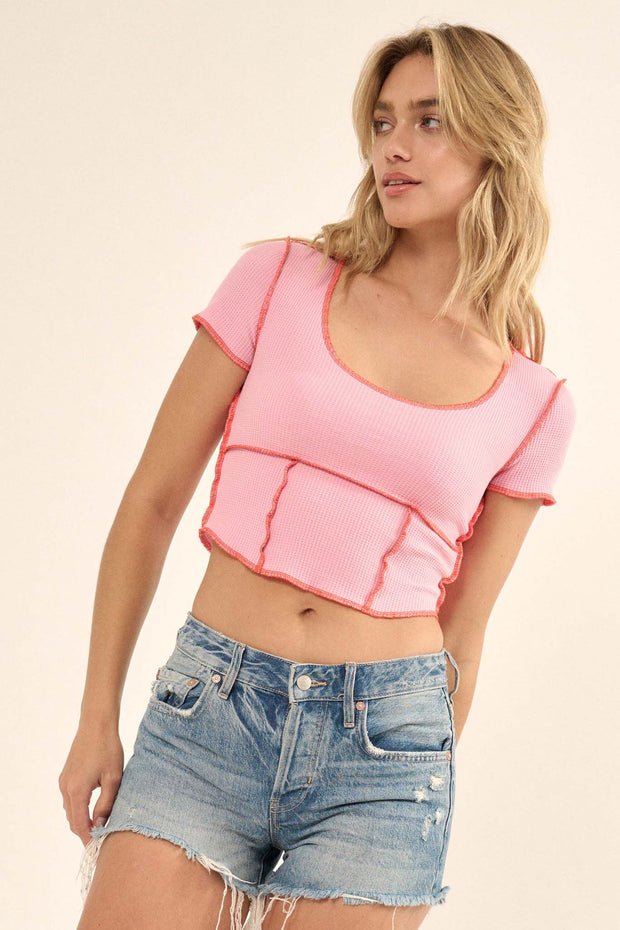 Never Say Never Cropped Exposed-Seam Waffle Tee - ShopPromesa
