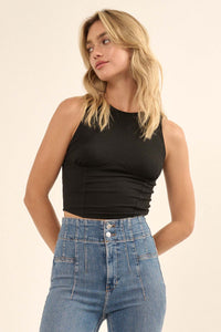 Ribbed Knit Crewneck Cropped Bustier Tank Top - ShopPromesa