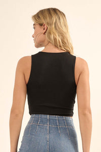 Ribbed Knit Crewneck Cropped Bustier Tank Top - ShopPromesa