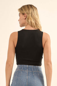 Ribbed Knit Crewneck Cropped Bustier Tank Top - ShopPromesa