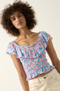 Cannes Coastline Floral Crepe Ruffle Blouse - ShopPromesa