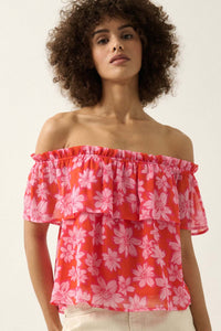 Island Breeze Off-Shoulder Floral Chiffon Blouse - ShopPromesa