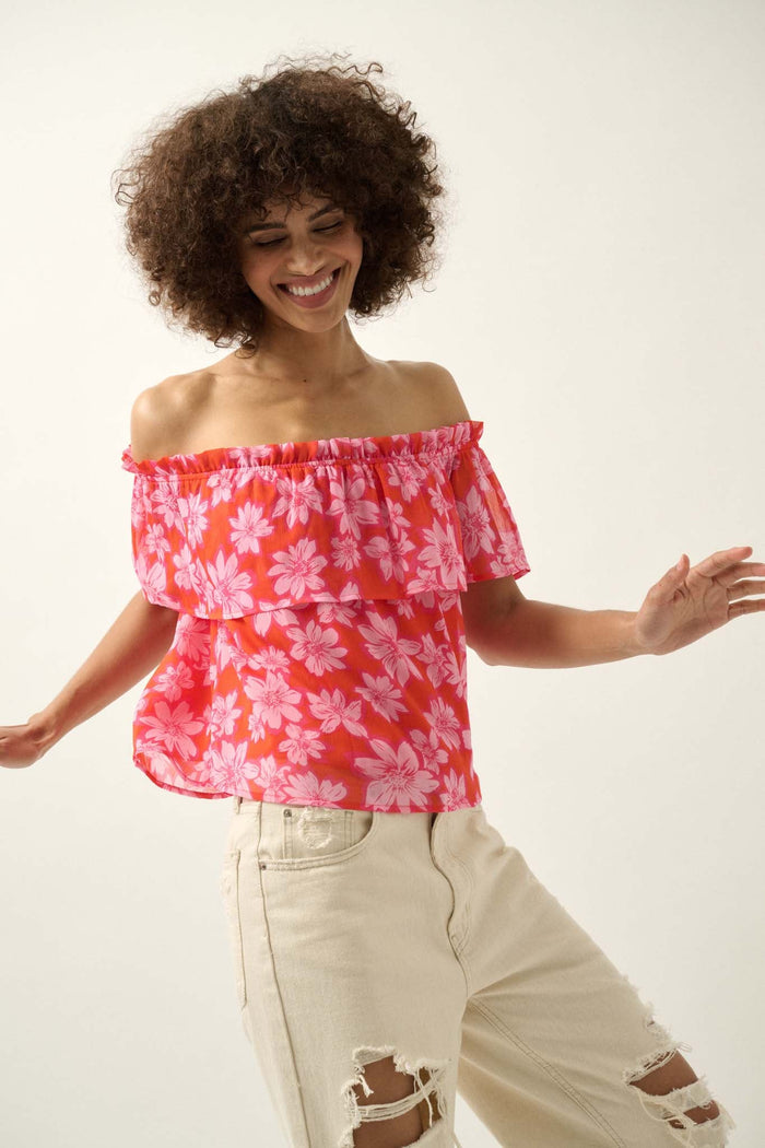 Island Breeze Off-Shoulder Floral Chiffon Blouse - ShopPromesa